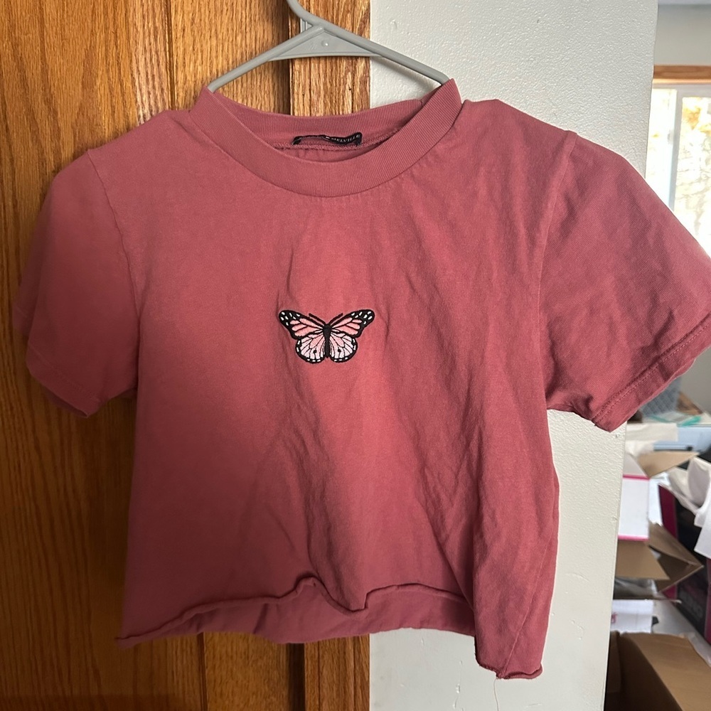 Brandy Melville Mauve Embroidered Butterfly Crop Top
